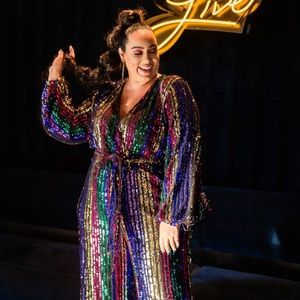 Eloquii Multicolor Stripe Sequin Jumpsuit